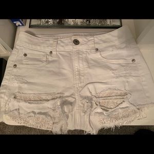 High rise stretch white shorts